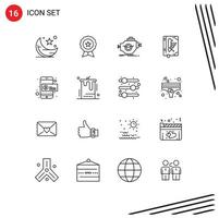 Set of 16 Vector Outlines on Grid for constitution book guarantee performance machine Editable Vector Design Elements