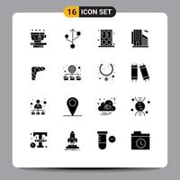 Group of 16 Solid Glyphs Signs and Symbols for indigenous australian house australia skyscraper Editable Vector Design Elements