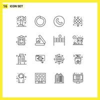 Pack of 16 Modern Outlines Signs and Symbols for Web Print Media such as image notepad phone mark check Editable Vector Design Elements