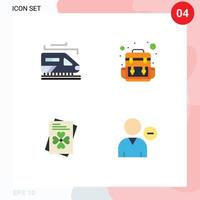 Universal Icon Symbols Group of 4 Modern Flat Icons of train delete bag passport person Editable Vector Design Elements