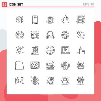 Modern Set of 25 Lines Pictograph of candy file battery document hand Editable Vector Design Elements