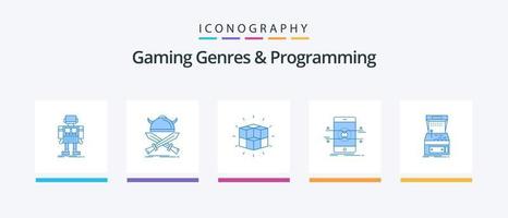 Gaming Genres And Programming Blue 5 Icon Pack Including mobile. api. warrior. cube. puzzle. Creative Icons Design vector