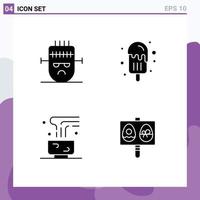 Mobile Interface Solid Glyph Set of 4 Pictograms of frankenstein food mask ice cream hot drink Editable Vector Design Elements