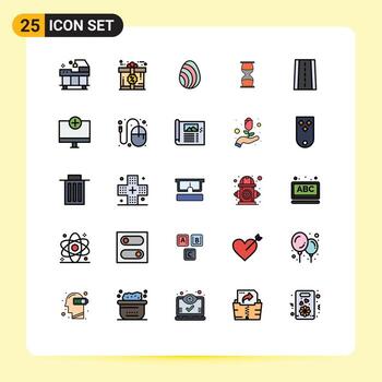 Mobile Interface Filled line Flat Color Set of 25 Pictograms of timer sandclock egg clock hourglass Editable Vector Design Elements