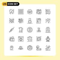 paquete de iconos de vector de stock de 25 signos de línea y símbolos para elementos de diseño de vector editable de arquitectura de plan de donut de letras de corazón de amor