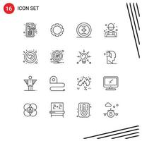 Set of 16 Modern UI Icons Symbols Signs for love circle media rancher farmer Editable Vector Design Elements