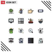 Modern Set of 16 Flat Color Filled Lines and symbols such as monitor psp like gaming device Editable Creative Vector Design Elements