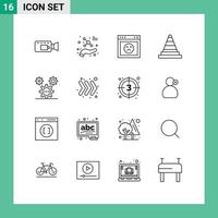 16 Universal Outline Signs Symbols of development coding error tools construction Editable Vector Design Elements