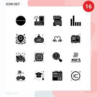 Mobile Interface Solid Glyph Set of 16 Pictograms of security processor hardware location phone Editable Vector Design Elements