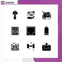 Universal Icon Symbols Group of 9 Modern Solid Glyphs of ethernet safety creative safe box internet Editable Vector Design Elements