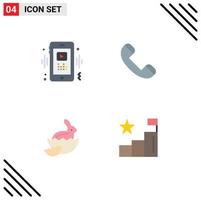 Set of 4 Vector Flat Icons on Grid for phone robbit player contact baby Editable Vector Design Elements
