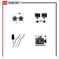 Set of 4 Commercial Solid Glyphs pack for carnival travel party server movie Editable Vector Design Elements