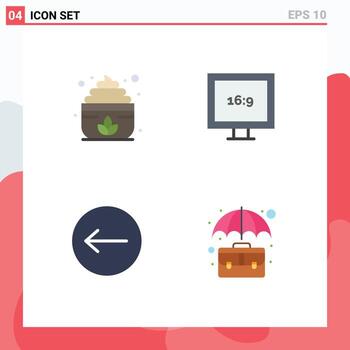 Set of 4 Vector Flat Icons on Grid for sauna bag aspect ratio arrow case Editable Vector Design Elements