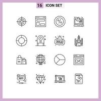 paquete de iconos vectoriales de stock de 16 signos y símbolos de línea para análisis de diagramas diseño de sitios web análisis seo elementos de diseño vectorial editables vector