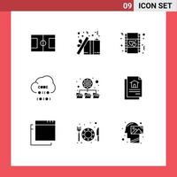 Solid Glyph Pack of 9 Universal Symbols of database development film develop cloud Editable Vector Design Elements