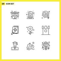 Outline Pack of 9 Universal Symbols of research financial scientist data water hose Editable Vector Design Elements