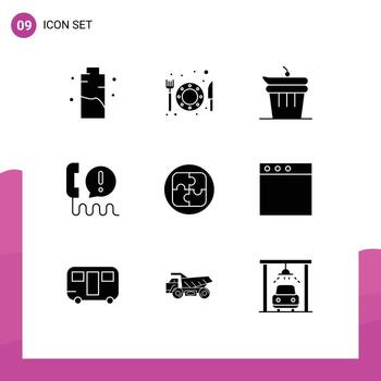 Solid Glyph Pack of 9 Universal Symbols of management communication and center call Editable Vector Design Elements