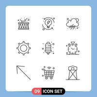 Pictogram Set of 9 Simple Outlines of energy saver bulb cloud setting cog Editable Vector Design Elements