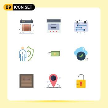 conjunto de 9 iconos de interfaz de usuario modernos símbolos signos para protección hombre usuario horario de trabajo elementos de diseño vectorial editables vector