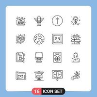 16 Universal Outlines Set for Web and Mobile Applications planet shield symbols security innovation Editable Vector Design Elements