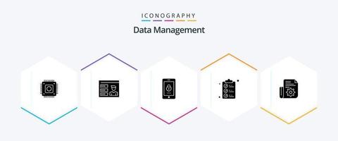 paquete de iconos de 25 glifos de gestión de datos que incluye documento. usuario seguridad. cerrar vector