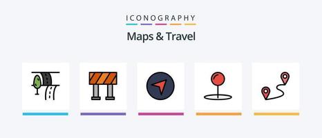 mapas y línea de viaje llenaron un paquete de 5 íconos que incluye. ayudar. navegación. diseño de iconos creativos vector