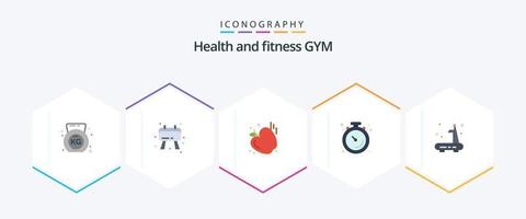 Gym 25 Flat icon pack including . sports. apple. gym. stopwatch vector