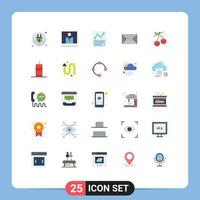 grupo de símbolos de iconos universales de 25 colores planos modernos de elementos de diseño de vectores editables de carta de informe de reproductor de medios de correo de bayas