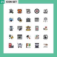 paquete de 25 modernos signos y símbolos de colores planos de línea rellena para medios de impresión web como análisis de cajas frágiles ui elementos básicos de diseño de vectores editables