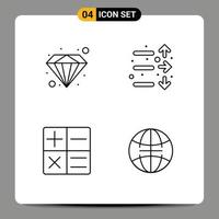 Set of 4 Vector Filledline Flat Colors on Grid for diamond global down stock world Editable Vector Design Elements