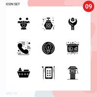9 Solid Glyph concept for Websites Mobile and Apps circle bulb develop hotline call centre Editable Vector Design Elements