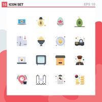 Flat Color Pack of 16 Universal Symbols of cocktail plan egg apartment food Editable Pack of Creative Vector Design Elements