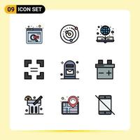 Mobile Interface Filledline Flat Color Set of 9 Pictograms of letter equal sphere arrow online book Editable Vector Design Elements