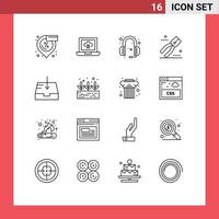 Group of 16 Outlines Signs and Symbols for receive mail headphones tool pincers Editable Vector Design Elements