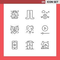 Stock Vector Icon Pack of 9 Line Signs and Symbols for balloon heart beach healthcare bandage Editable Vector Design Elements