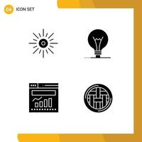 Editable Vector Line Pack of 4 Simple Solid Glyphs of sun chart brightness innovation internet Editable Vector Design Elements