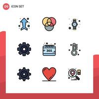 Stock Vector Icon Pack of 9 Line Signs and Symbols for temperature year gear selection all Editable Vector Design Elements