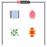 Set of 4 Commercial Flat Icons pack for note food paper heart hand watch Editable Vector Design Elements