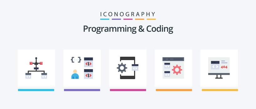 Programming And Coding Flat 5 Icon Pack Including develop. app. development. management. develop. Creative Icons Design vector