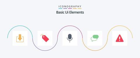 Basic Ui Elements Flat 5 Icon Pack Including warning. alert. microphone. mail. chat vector