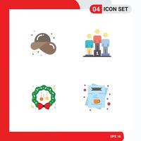 Pictogram Set of 4 Simple Flat Icons of beach christmas straw hat pedestal wreath Editable Vector Design Elements