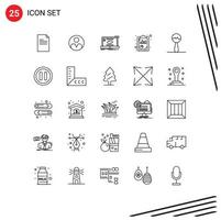 Set of 25 Commercial Lines pack for instrument seo communication report synchronization Editable Vector Design Elements