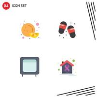 4 Thematic Vector Flat Icons and Editable Symbols of food gold beach slippers open Editable Vector Design Elements