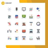 25 User Interface Flat Color Pack of modern Signs and Symbols of connection internet display global shield Editable Vector Design Elements