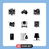 paquete de iconos de vector de stock de 9 signos y símbolos de línea para elementos de diseño de vector editables de corazón de evento de sistema de cara de ingeniería