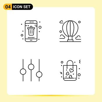 paquete de interfaz de usuario de 4 colores planos de línea de relleno básicos de la aplicación cielo opciones de globo móvil elementos de diseño vectorial editables vector