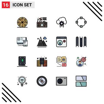 grupo de 16 líneas llenas de colores planos modernas establecidas para actividades puntos de control de desarrollo celular elementos de diseño de vectores creativos editables