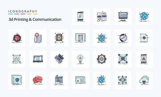25 3d Printing And Communication Line Filled Style icon pack vector