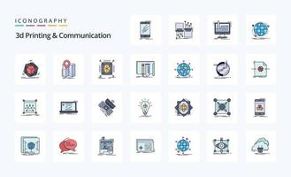 25 3d Printing And Communication Line Filled Style icon pack vector