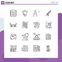 Outline Pack of 16 Universal Symbols of catalog skateboard decrease utensils repair Editable Vector Design Elements